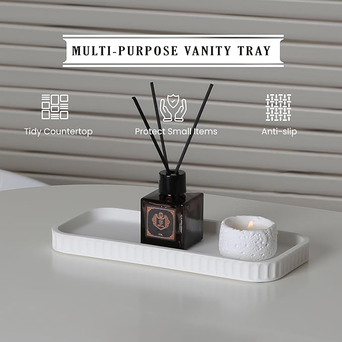 Bathroom Accessory Set - 6 Pieces Bathroom Accessories Set Complete with Soap Dispenser, Toothbrush Holders, Tumbler, Vanity Tray and 2 Qtip Holder for Home Organizer and Decor, White