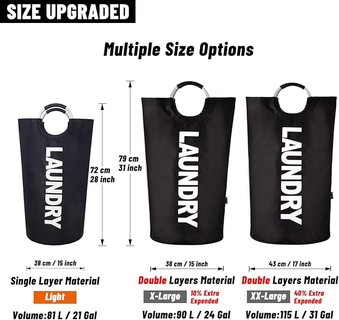 Caroeas 90L Laundry Basket (13 Colors), Waterproof Laundry Hamper, Laundry Bag with Padded Handles, Clothes Hamper Stands Up Well, Collapsible Laundry Basket Easy Storage