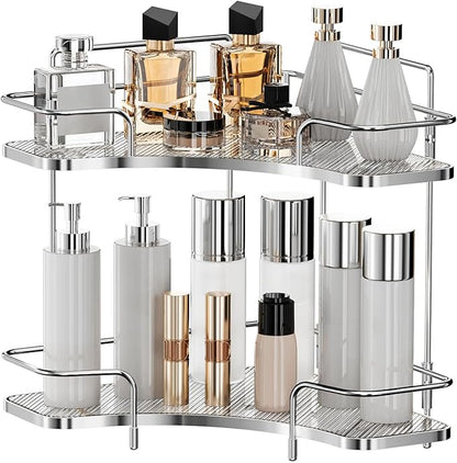Seoneiro 2 Tier Corner Bathroom Counter Organizer, Cosmetic Skincare Organizer, Bathroom Countertop Perfume Tray Vanity Organizer, Kitchen Spice Corner Storage Shelf