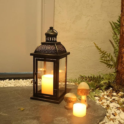 DECORKEY Lanterns Decorative Indoor&Outdoor, 14.4'' Large Black Square Hanging Lanterns, Vintage Metal Candle Holder for Outdoor Patio Front Door Porch Wedding Party Decor