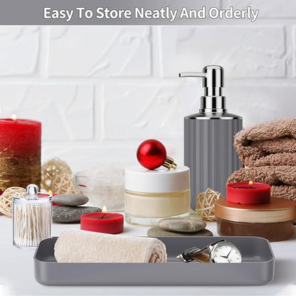 9PCS Gray Bathroom Accessories Set Complete with Trash Can, Vanity Tray, Soap Dispenser, Soap Dish, Toothbrush Holder, Toothbrush Cup, Toilet Brush and Qtip Holders