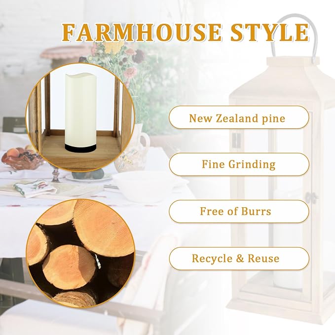Bdor 2 Pack Lanterns Decorative - 27.5in New Zealand Pine Lanterns Decorative with Flameless Pillar Candles, Decorative Lanterns for Home Decor, Indoor Outdoor, Front Porch, Garden, Farmhouse Style