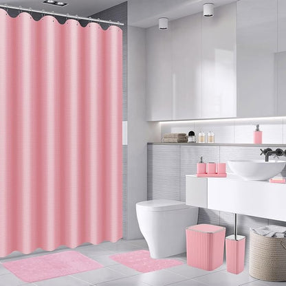 26PC Bathroom Accessories Set - Gorgeous Pink Bathroom Set, Bathroom Accessory Set, Pink Shower Curtain Set with Bathtub Mats for Shower Tub