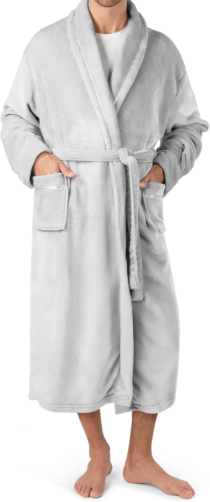 PAVILIA Mens Soft Robe | Warm Fleece Robes for Men, Soft Spa Bathrobe with Shawl Collar and Pockets