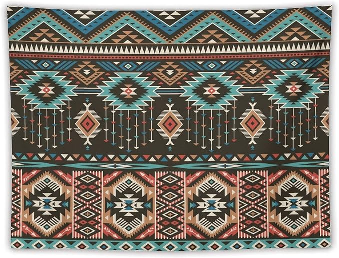 HZOHNAGO Aztec Tapestry Turquoise Blue and Brown and Native American Tribal Pattern Printed Wall Tapestry Wall Hanging for Bedroom Living Room Dorm 80" W x 60" H