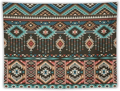 HZOHNAGO Aztec Tapestry Turquoise Blue and Brown and Native American Tribal Pattern Printed Wall Tapestry Wall Hanging for Bedroom Living Room Dorm 80" W x 60" H
