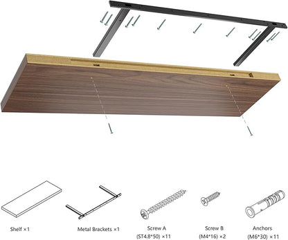 Wall Shelf Set of 2, Walnut Floating Shelves 36 in W x 10 in D x 1 in H, Wooden Floating Wall Shelf with Invisible Brackets for Living Room/Bedroom/Bathroom/Kitchen Storage and Decor