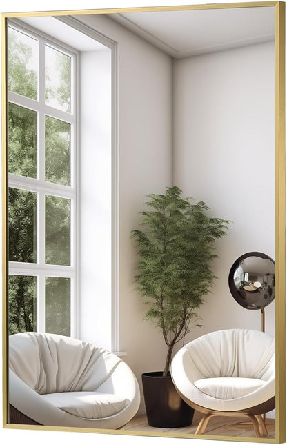 FARMER 22x30 Inch Gold Bathroom Mirror, Rectangle Wall Mounted Mirror, Vanity Mirror, Brushed Square Mirror, Framed Bathroom Mirror for Bedrooms, Entryways, Living Rooms, Horizontal/Vertical