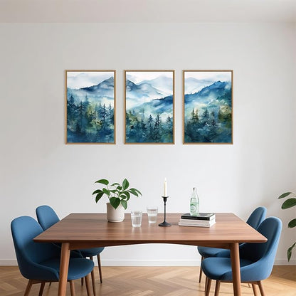 Celestdeco Blue Ridge Mountains Forest Framed Canvas Wall Art Set, Natural Landscape Wall Decor, Green Pine Trees Wall Painting, Woodland Artworks for Living Room, Bedroom, Dining Room - 16"x24"x3