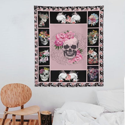 yowecso Sugar Skull Tapestry Horror Skeleton Tapestry Wall Hanging for Bedroom Rose Skull Tapestries Aesthetic Wall Decor for Home Dorm Living Room 50"x60"