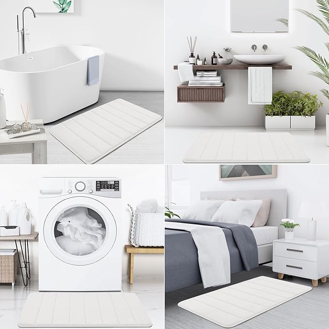 Buganda Memory Foam Bath Mat, 70" x 24", Ultra Soft and Non-Slip Bathroom Rugs, Water Absorbent and Machine Washable Bath Rug Runner for Bathroom, Shower, and Tub, Ivory