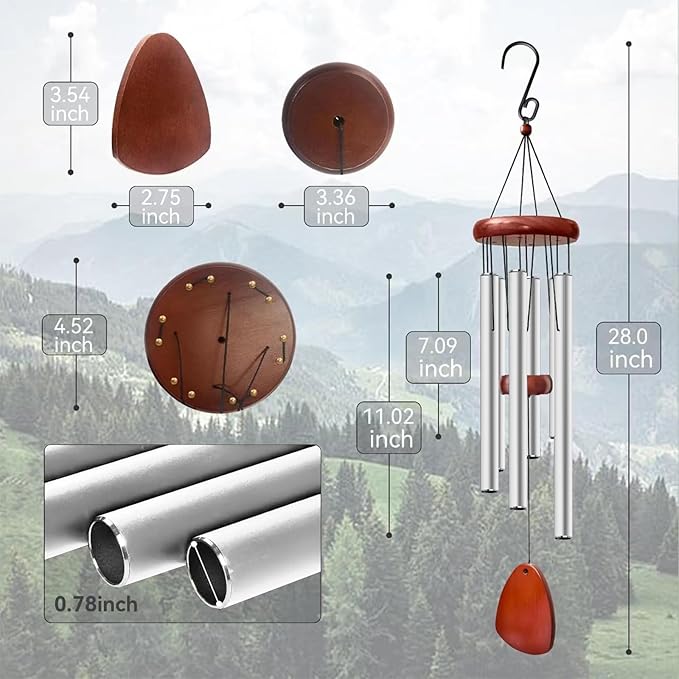28" Wind Chime for Mothers Day, Decorative Wind Chimes for Outside, Memorial Windchimes Remembrance Gift for Women Mom Grandma, Metal Wind Chimes Outdoor Decor for Garden Patio Zen(Silver)