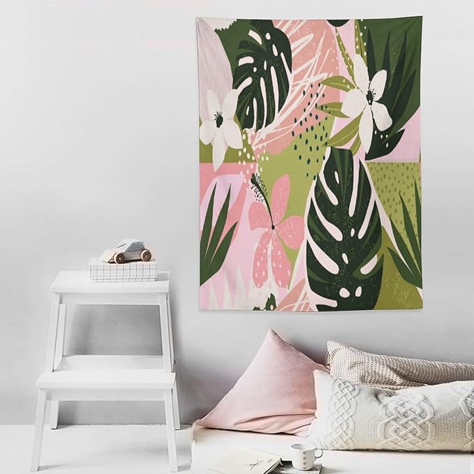 ICMOLYYENLO Tropical Green Plant Tapestry, Green Palm Leaves Natural Landscape Print Wall Tapestry for Bedroom Living Room Dormitory 50x60 Inch