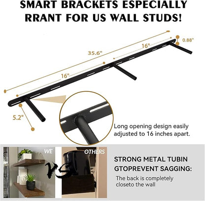 BGMG Wood Floating Shelves 48 inch, Wide Rustic Wooden Wall Shelves for Bathroom Living Room Bedroom Kitchen Farmhouse Set of 2-48x 6.7 x1.25 inch- Black