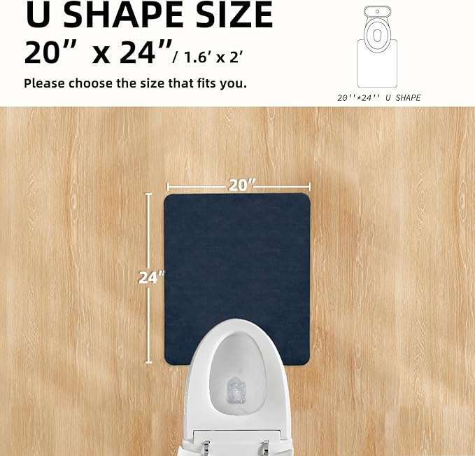 Toilet Rug, Thin Toilet Rugs U Shaped Washable Non Slip Absorbent Quick Dry Low Pile Toilet Mat, 20"x24" U Shape Navy Blue