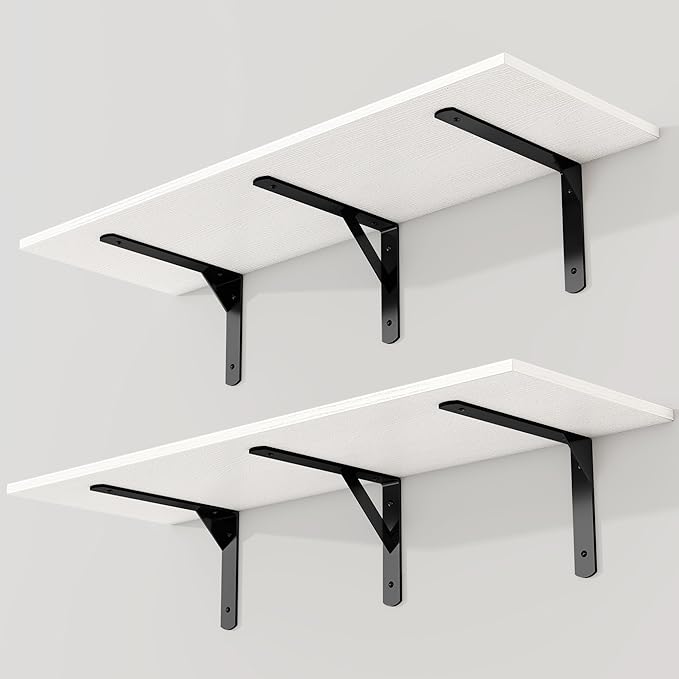 36 Inch White Floating Shelves Wall Mounted, 12 Inch Deep Wall Shelves with Visible Brackets, Deep Bookshelf for Home, Rustic Bathroom Shelf, Deep Shelves for Plant, Books, Set of 2