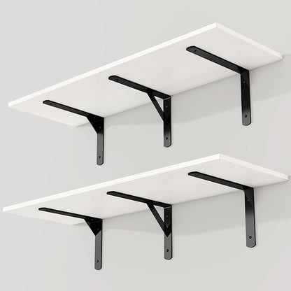 36 Inch White Floating Shelves Wall Mounted, 12 Inch Deep Wall Shelves with Visible Brackets, Deep Bookshelf for Home, Rustic Bathroom Shelf, Deep Shelves for Plant, Books, Set of 2