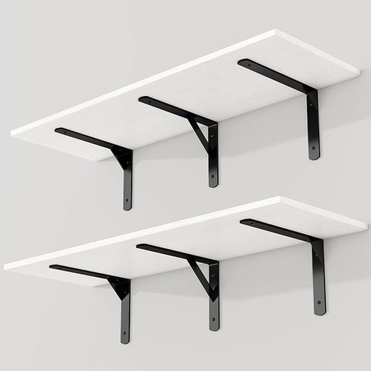 36 Inch White Floating Shelves Wall Mounted, 12 Inch Deep Wall Shelves with Visible Brackets, Deep Bookshelf for Home, Rustic Bathroom Shelf, Deep Shelves for Plant, Books, Set of 2