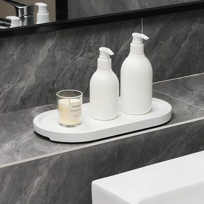 Bamboo Vanity Tray 11.4x6.2 inches, Decorative Vanity Tray for Bathroom Countertop Toilet Tank Farmhouse, White