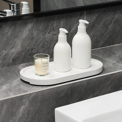 Bamboo Vanity Tray 11.4x6.2 inches, Decorative Vanity Tray for Bathroom Countertop Toilet Tank Farmhouse, White