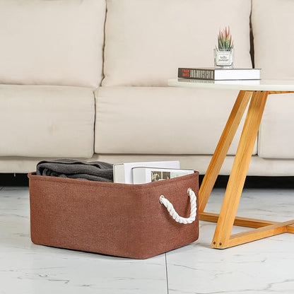 TheWarmHome Decorative Basket Rectangular Fabric Storage Bin Organizer Basket with Handles for Clothes Storage (Brown, Large-1Pack,15L*10.5W*8H)