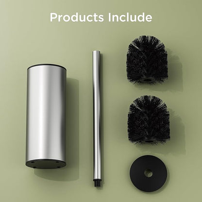 Toilet Brush and Holder Set, Toilet Bowl Brush with Heavy Duty 304 Stainless Steel Base and Extra Long Handle, Toilet Bowl Cleaners Brush for Bathroom (Stainless Steel)