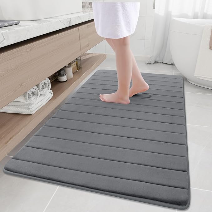 Buganda Memory Foam Bath Mat, 59" x 34", Ultra Soft and Non-Slip Bathroom Rugs, Water Absorbent and Machine Washable Bath Rug Runner for Bathroom, Shower, and Tub, Grey