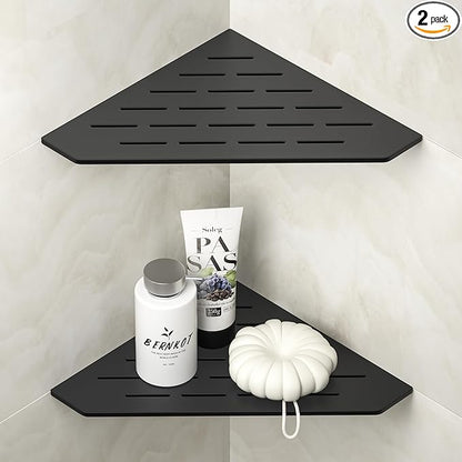 Corner Shower Shelf 10" Matte Black 304 Stainless Steel Pentagonal Heavy Duty Floating Corner Sheves Slot Design Recessed Bathroom Shelf for Tiled Wall 2 Pack, No Drilling Needed