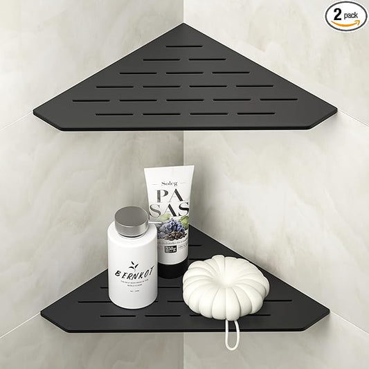 Corner Shower Shelf 10" Matte Black 304 Stainless Steel Pentagonal Heavy Duty Floating Corner Sheves Slot Design Recessed Bathroom Shelf for Tiled Wall 2 Pack, No Drilling Needed
