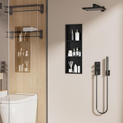 36x12 Inch No Tile Needed Shower Niche - 304 Stainless Steel Niche Shower with 3- Tier Shelves Recessed Wall Niches for Bathroom Storage,Matte Black