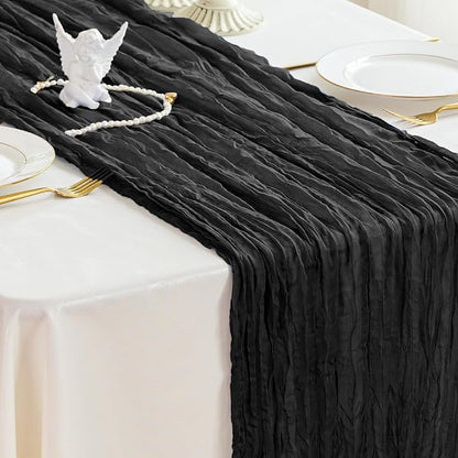Sioloc Black Cheesecloth Table Runner Fall Autumn Decor for Home 10ft Table Cloth for Wedding Birthday Party Halloween Thanksgiving Decorations