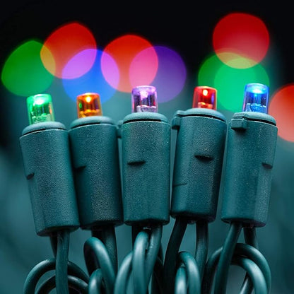 200 Count Multicolor Wide Angle LED Christmas Lights, 66 ft Green Wire UL Certified Commercial Grade 5mm Holiday String Light Set (Multicolor)