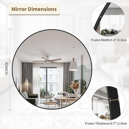 BEAUTYPEAK 40 Inch Round Mirror, Metal Frame Circle Mirror, Wall Mounted for Entryway, Bathroom, Vanity, Living Room, Black