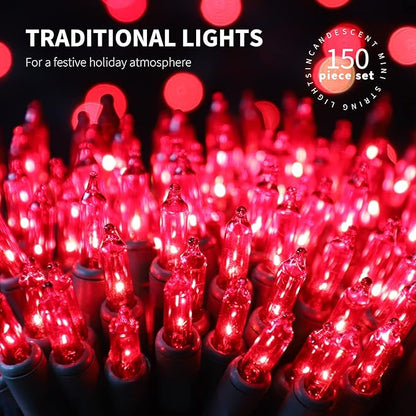 150LIGHTS RED Extra-Bright with End Connectors Christmas Decorative Lights 9.72m UL Certified Mini String Light Set Waterproof for Home Garden Holiday Christmas Tree Party Patio Decor Wedding