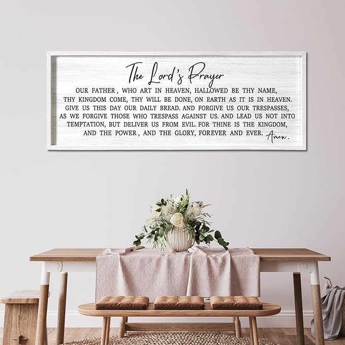 Our Father Prayer Bible Verse Framed Wall Art, 40''×15'' Rustic Religious Christian Lords Prayer Sign for God Jesus Christ Prayer, Horizontal Holy Inspirational Catholic Scripture Decor