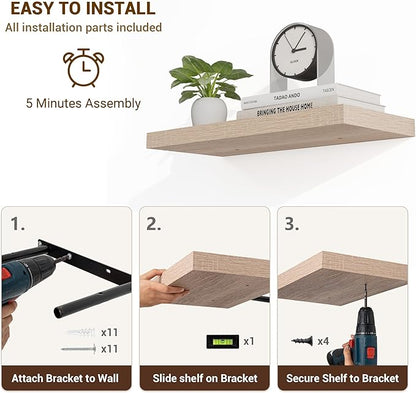 36 Inch Floating Shelves, 3D Textured Wood Grain, 36"x9.25"x1.5" Inch Deep Floating Shelves for Wall, Wooden Shelves for Bathroom, Bedroom, Living Room, Vintage White Oak, 2 Pieces