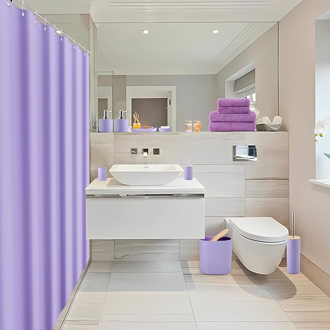 Purple Bathroom Set, Purple Bathroom Accessories Set with Shower Curtain, Bath Towel Set, Trash Can, 2PCS Soap Dispensers, Soap Dish, Toothbrush Holder and Cup,Toilet Brush for Bathroom Decor
