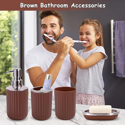 24 PCS Brown Bathroom Accessories Set with Shower Curtain and Rugs, Bathroom Sets with Extra Soft and Absorbent Bath Rugs Shower Curtain Pink Bathroom Sets for Bath