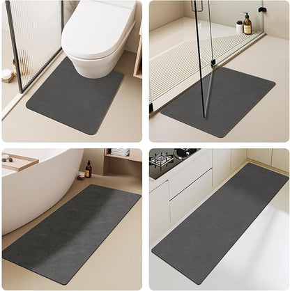 Bath Mat, Bathroom Rugs Non Slip Washable Thin Absorbent Quick Dry Bath Mat Fits Under Door Bathroom Floor Mat Perfect for Bath, Shower, or Sink 17"x59" Dark Grey