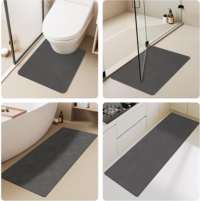 Bath Mat, Bathroom Rugs Non Slip Washable Thin Absorbent Quick Dry Bath Mat Fits Under Door Bathroom Floor Mat Perfect for Bath, Shower, or Sink 24"x36" Dark Grey