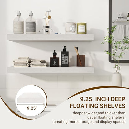 24 Inch Floating Shelves, 24"x9.25"x1.5" Inch Deep Floating Shelves for Wall, Wooden Shelves for Bathroom, Bedroom, Living Room, Cream White Oak, 2 Pieces