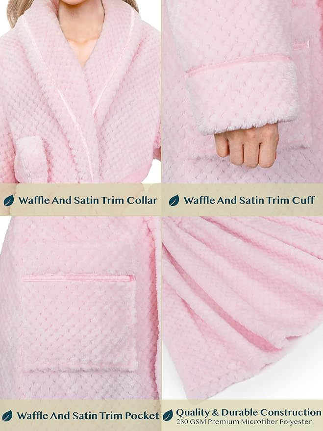 PAVILIA Women Plush Fleece Robe, Soft Textured Bathrobe, Lady Cozy Spa Long Robe