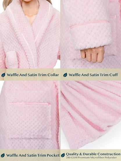 PAVILIA Women Plush Fleece Robe, Soft Textured Bathrobe, Lady Cozy Spa Long Robe