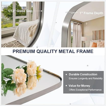 ANDY STAR Brushed Nickel Oblong Mirror, 32x40 Inch Brushed Nickel Oval Mirror for Bathroom with Stainless Steel Metal Frame, Wall Mouned for Bathroom, Living Room, Entryway