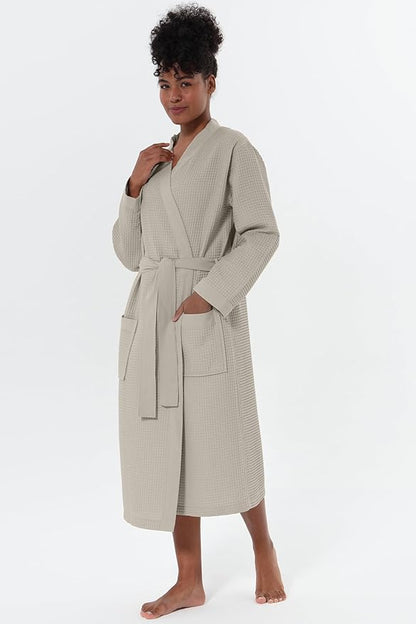 Women’s Luxury Waffle Shawl Collar, Hooded Robe w Piping – Lightweight, Long, Ultra Soft Spa Sleepwear Bathrobe