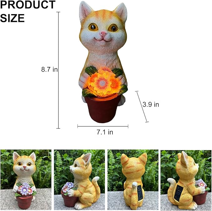 YODY Solar Garden Statues Outdoor Decor- Yard Decorations for Patio, Balcony, Backyard, Lawn Ornaments - Cat Statue with Flower Pot- Unique Cat Lover Gifts for Mom, Grandma, Women