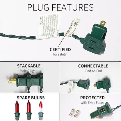 100LIGHTS RED Extra-Bright with End Connectors Christmas Decorative Lights 5.98m UL Certified Mini String Light Set Waterproof for Home Garden Holiday Christmas Tree Party Patio Decor Wedding