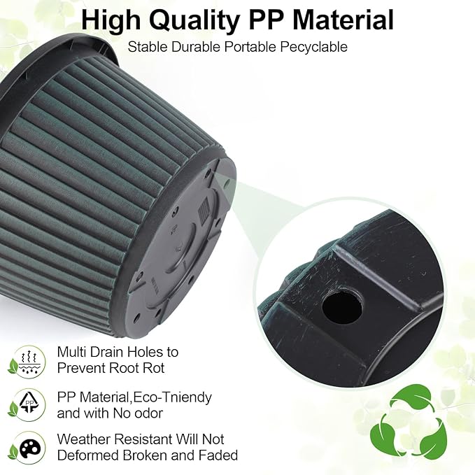 10 Inch Planter-Pots-for-Plants-Indoor-Outdoor, 4 Pack Plastic Flower Pots with Saucer & Drainage Holes, Modern Decorative Resin Garden Pots