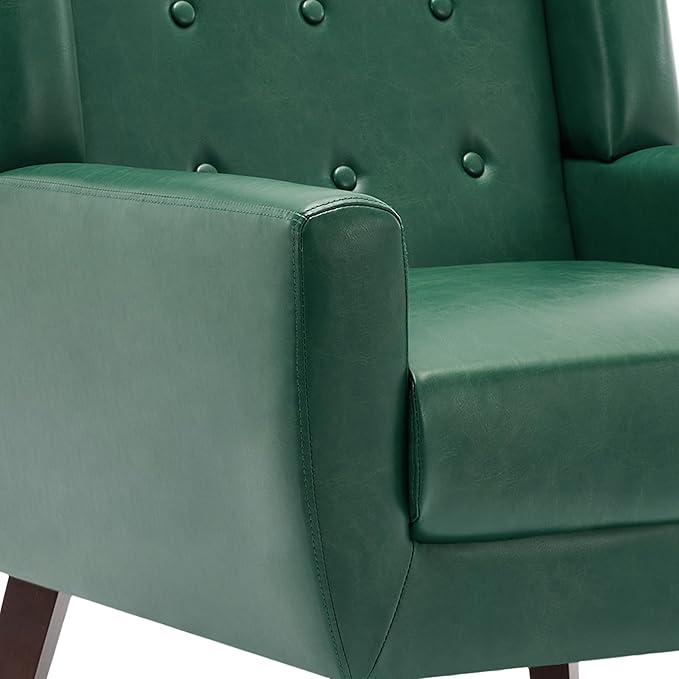 UIXE Faux Leather Accent Chairs Set of 4, Modern Arm Club Chair Upholstered Armchair for Living Room, Comfy Single Sofa Seats Button Tufted Reading Seating, Green