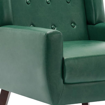 UIXE Faux Leather Accent Chairs Set of 4, Modern Arm Club Chair Upholstered Armchair for Living Room, Comfy Single Sofa Seats Button Tufted Reading Seating, Green